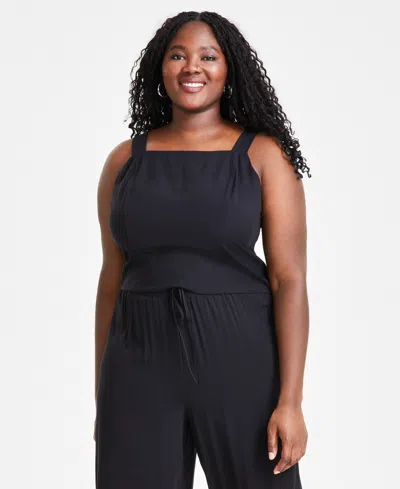 Bar Iii Trendy Plus Size Sleeveless Square Neck Tank Pull On Wide Leg Pants Created For Macys In Deep Black