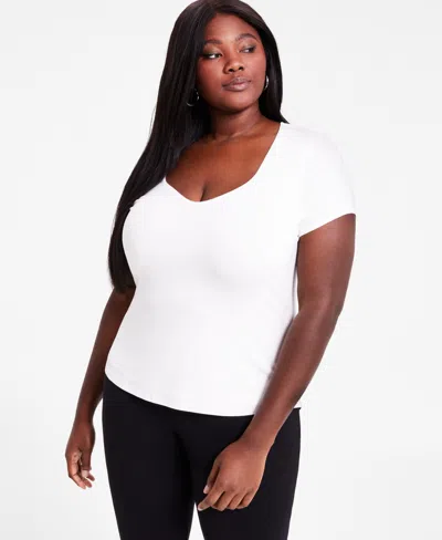 Bar Iii Trendy Plus Size Sweetheart-neck Short-sleeve Top, Exclusively At Macy's In Crema