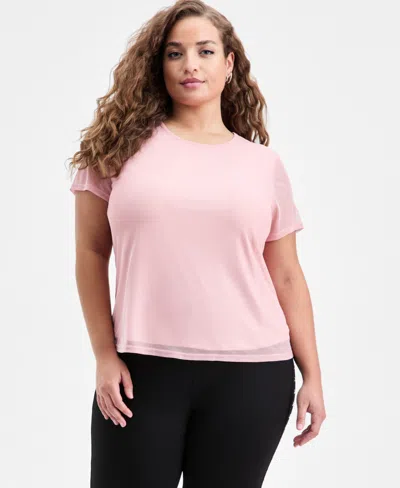 Bar Iii Trendy Plus Size Trendy Plus Size Mesh Short-sleeve Top, Macy's Exclusive In Pink