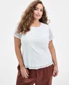 Bar Iii Trendy Plus Size Trendy Plus Size Mesh Short-sleeve Top, Macy's Exclusive In White