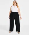 Bar Iii Trendy Plus Size Wide-leg Pants, Exclusively At Macy's In Deep Black