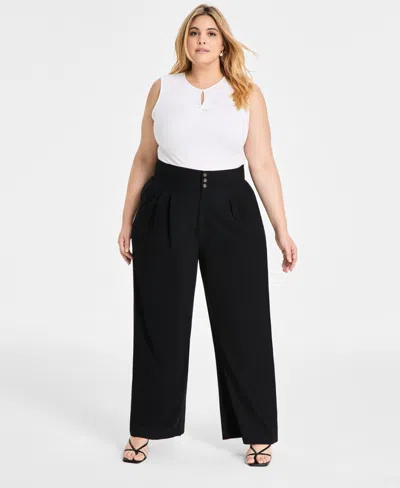 Bar Iii Trendy Plus Size Wide-leg Pants, Exclusively At Macy's In Deep Black