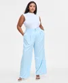 Bar Iii Trendy Plus Size Wide-leg Pants, Exclusively At Macy's In Oasis Blue