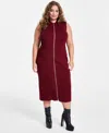 Bar Iii Trendy Plus Size Zip-front Sweater Dress, Created For Macy's In Cherry Pie