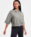 Bar Iii Women's 3/4-sleeve Button-front Crop Blouse, Exclusively At Macy's In Dusty Oliv