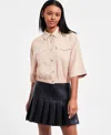 Bar Iii Women's 3/4-sleeve Button-front Crop Blouse, Exclusively At Macy's In Latte Cafe