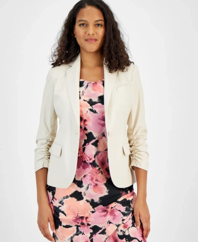 Bar Iii Women's 3/4-sleeve One-button Faux-leather Blazer, Created For Macy's In Light Sand