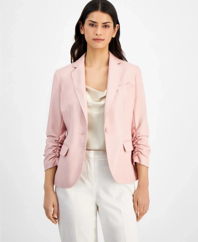 Bar Iii Women's 3/4-sleeve One-button Faux-leather Blazer, Created For Macy's In Luster Rose