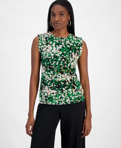 Bar Iii Women's Abstract Printed Mesh Sleeveless Blouse, Exclusively At Macy's In Black Multi
