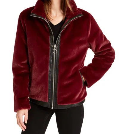Bar Iii Women's Activewear Faux Fur Zip Front Jacket In Fever Wine In Burgundy