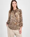 Bar Iii Women's Animal-print Ruffled Tie-neck Blouse, Exclusively At Macy's In Desert Sand Multi