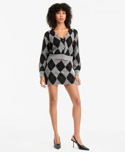 Bar Iii Women's Argyle Knit Mini Skirt, Macy's Exclusive In Gray Combo
