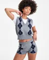 Bar Iii Women's Argyle Sweater Vest, Macy's Exclusive In Gray