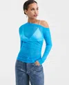 Bar Iii Women's Asymmetric Embellished Mesh Top, Macy's Exclusive In Blue