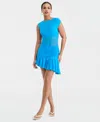 Bar Iii Women's Asymmetric Mesh Mini Dress, Macy's Exclusive In Blue