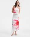 Bar Iii Women's Asymmetrical Floral-print Midi Skirt, Macy's Exclusive In White