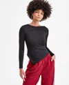 Bar Iii Women's Asymmetrical-hem Boatneck Top, Macy's Exclusive In Black