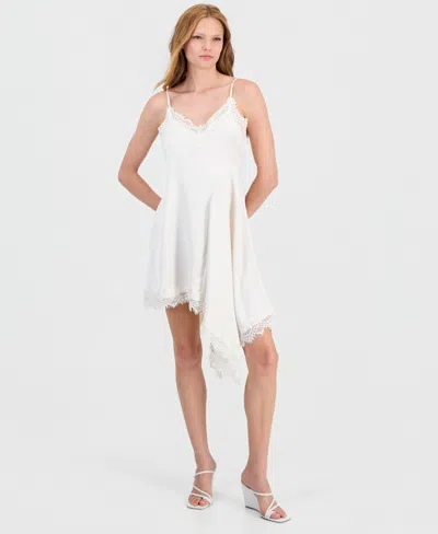 Bar Iii Women's Asymmetrical Satin Slip Dress, Macy's Exclusive In Antique White