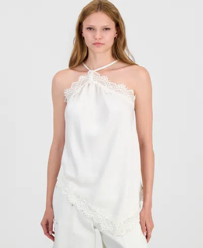 Bar Iii Women's Asymmetrical Satin Top, Macy's Exclusive In Antique White