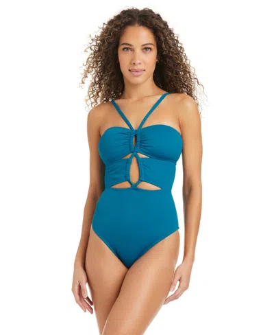Bar Iii Women's Banded Neck One-piece Swimsuit, Macy's Exclusive In Blue