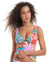 Bar Iii Women's Beachside Boheme Twist-front Shirred Tankini Top, Exclusively At Macy's