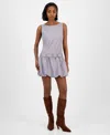 Bar Iii Women's Belted Bubble-hem Minidress, Macy's Exclusive In Purple