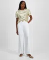 Bar Iii Women's Belted High-rise Wide-leg Pants, Exclusively At Macy's In Bright Whi