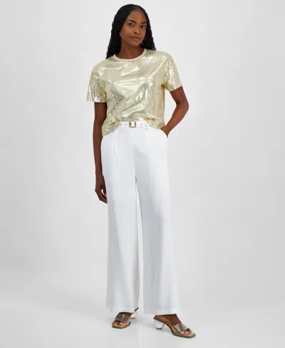Bar Iii Women's Belted High-rise Wide-leg Pants, Exclusively At Macy's In Bright Whi