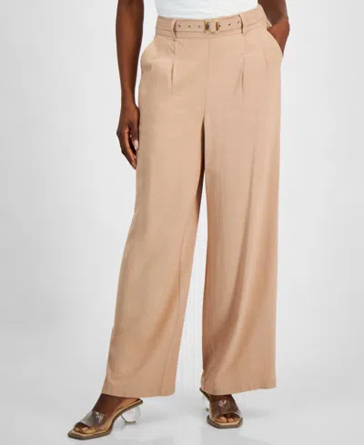 Bar Iii Women's Belted High-rise Wide-leg Pants, Exclusively At Macy's In Latte Cafe