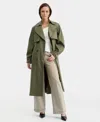 Bar Iii Women's Belted Oversized-sleeve Trench Coat, Macy's Exclusive In Green