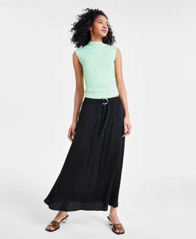 Bar Iii Women's Belted Pull-on Maxi Skirt, Created For Macy's In Deep Black