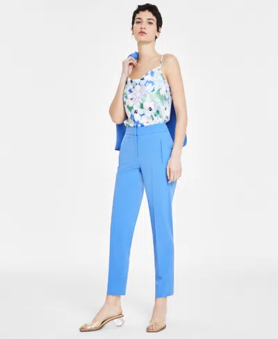 Bar Iii Women's Bi-stretch Straight-leg Mid-rise Pants, Created For Macy's In Delft Blue