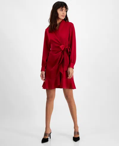 Bar Iii Women's Blouson-sleeve Faux-wrap Dress, Created For Macy's In  Pomegranate | ModeSens