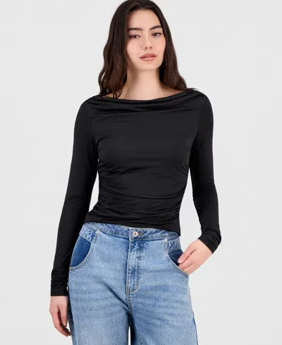 Bar Iii Women's Boat-neck Jersey Top, Macy's Exclusive In Black