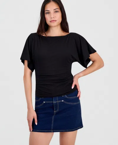 Bar Iii Women's Boat-neck Flutter-sleeve Top, Macy's Exclusive In Black
