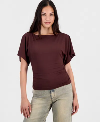 Bar Iii Women's Boat-neck Flutter-sleeve Top, Macy's Exclusive In Burgundy