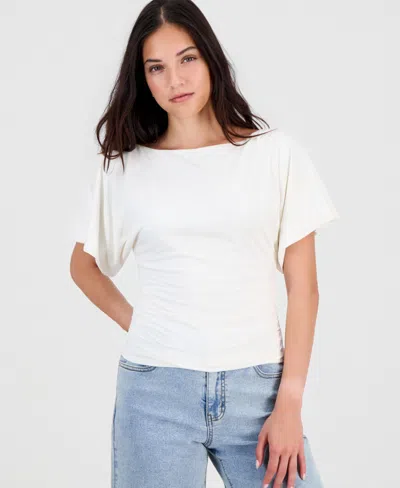 Bar Iii Women's Boat-neck Flutter-sleeve Top, Macy's Exclusive In White
