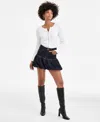 Bar Iii Women's Bubble-hem Denim Mini Skirt, Macy's Exclusive In Black