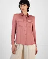 BAR III WOMEN'S BUTTON-FRONT LONG-SLEEVE BLOUSE, EXCLUSIVELY AT MACY'S