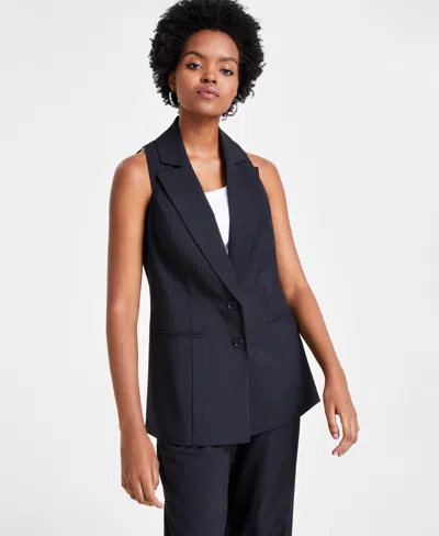 Bar Iii Women's Button-front Notch-collar Vest, Created For Macy's In Deep Black