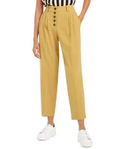 Bar Iii Women's Button Front Pleated Formal Pants In Saffron Yellow