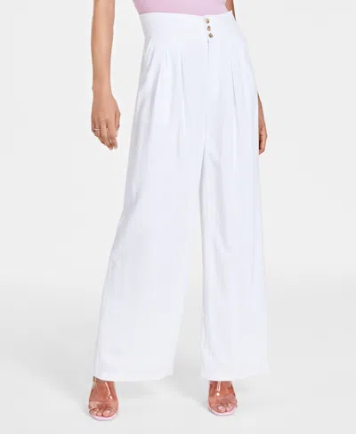 Bar Iii Women's Button-front Wide-leg Pants, Created For Macy's In Bright White