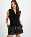 Bar Iii Women's Cap-sleeve Cowlneck Top, Created For Macy's In Deep Black