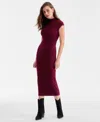 Bar Iii Women's Cap-sleeve Mock-neck Midi Dress, Exclusively At Macy's In Burgundy