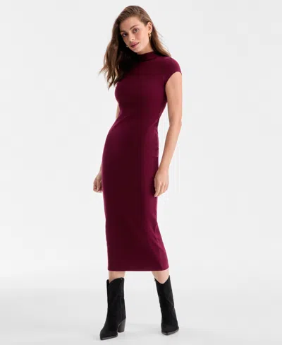 Bar Iii Women's Cap-sleeve Mock-neck Midi Dress, Exclusively At Macy's In Burgundy