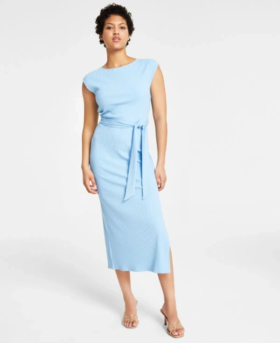 Bar Iii Women's Cap-sleeve Ribbed Midi Dress, Created For Macy's In Clean Cornflwr