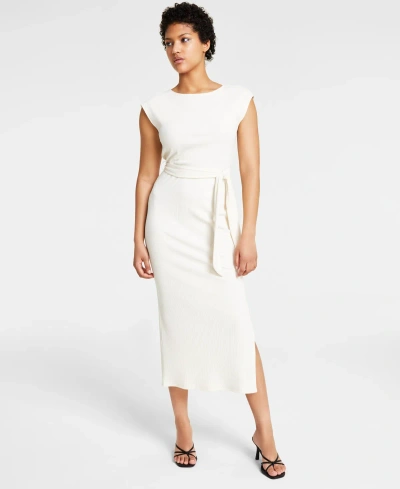 Bar Iii Women's Cap-sleeve Ribbed Midi Dress, Created For Macy's In Palomino