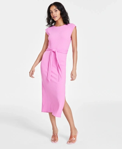 Bar Iii Women's Cap-sleeve Ribbed Midi Dress, Created For Macy's In Wild Pink