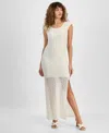 Bar Iii Women's Cap-sleeve Side-slit Lace Maxi Dress, Exclusively At Macy's In Ivory Cloud