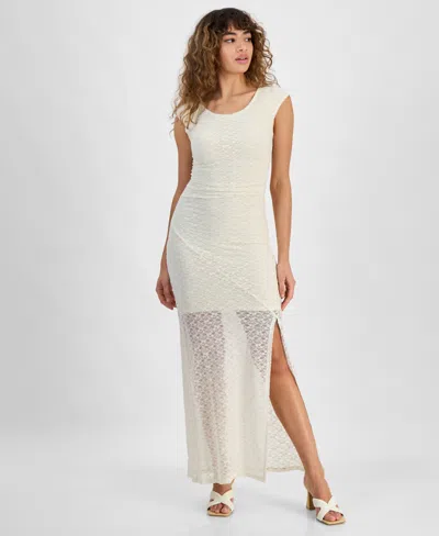Bar Iii Women's Cap-sleeve Side-slit Lace Maxi Dress, Exclusively At Macy's In Ivory Cloud